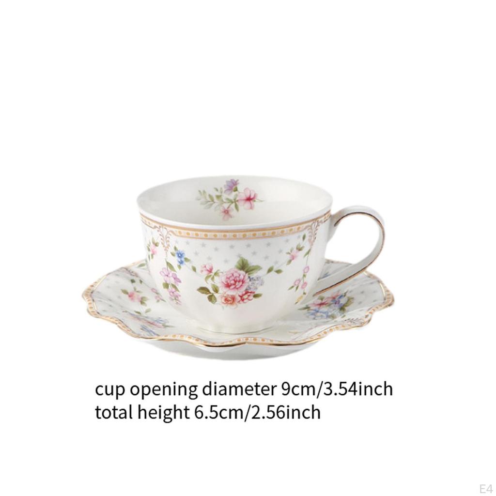 Ceramic Coffee Mug Porcelain Cups and Saucer Set Floral Tea Cappuccinos Gift for Family