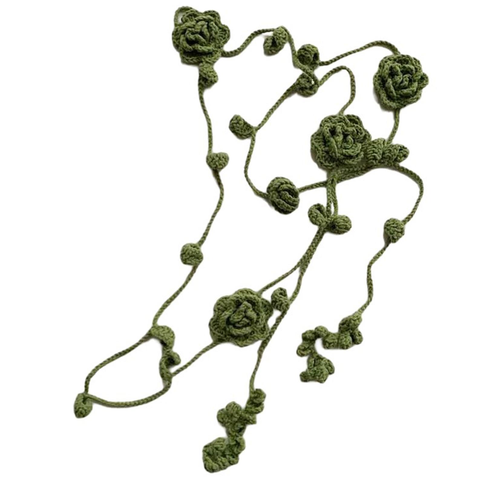 

Ретро Стиль Модные Шарфы Ручной Вязки Шейный Платок Цветок Женский Шарф для Любителей Винтажной Моды зелёный