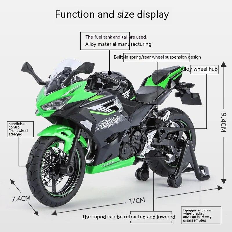 1/12 Scale Kawasaki 400 Motorcycle Die-cast Model - Sound & Light Effects - Authentic Details - Fun for Kids & Motorcycle Lovers