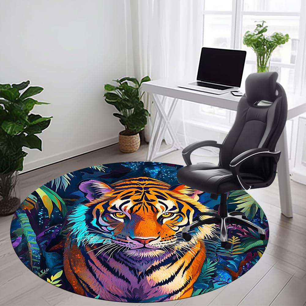 1PC Tiger Jungle Office Round Area Rug,  Mat Suitable ForOffice, Under Office Chairs Bedroom Living Room Home Decor, Room Deco