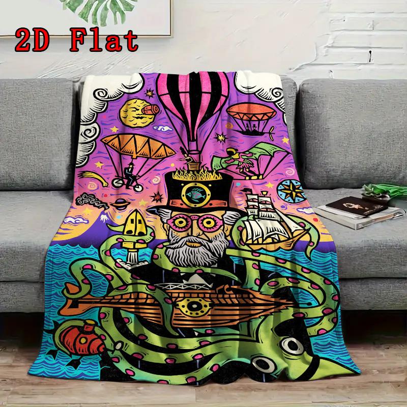 Steampunk Inventor Adventure 2D Flat Pattern Flannel Blanket High quality All Seasons Warmth and Comfort Perfect for Christmas Gifts.
