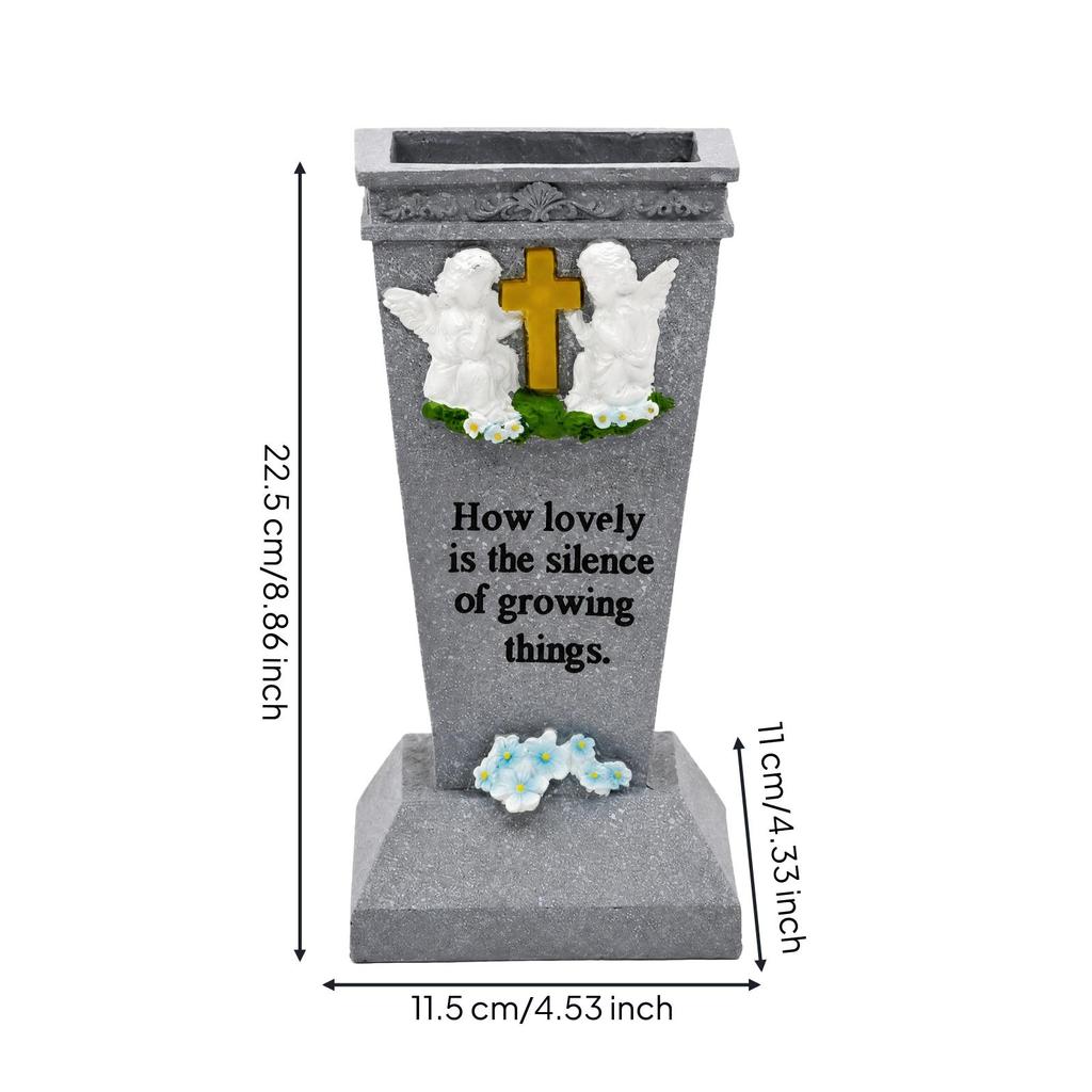 Freestanding Memorial Planter with Angel Figures Meaningful Stone-Look