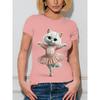 New Cute Cat Dances Ballet T-Shirts 3D Print Women Short Sleeve Round Neck T Shirt Summer Tees Harajuku Y2K Tops Female Clothing