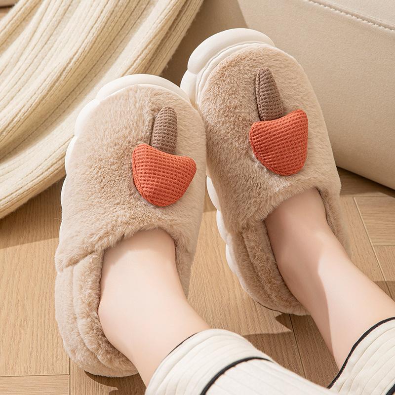 Cotton slippers thick-bottomed autumn and winter new cute mushroom couple indoor non-slip warm household fluffy slippers outer wear