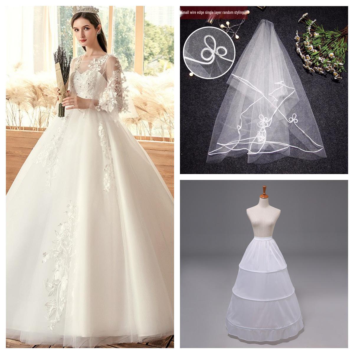 

Свадебное платье большого размера с открытыми плечами 2025 - Длина до пола, с рукавами, стиль осень/зима 6XL: Bust 116 Waist 104