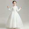 Children's High-End White Sequin Princess Dress - Short Front, Long Back, Perfect for Piano Performances, Weddings, and Autumn Flower Girl Events