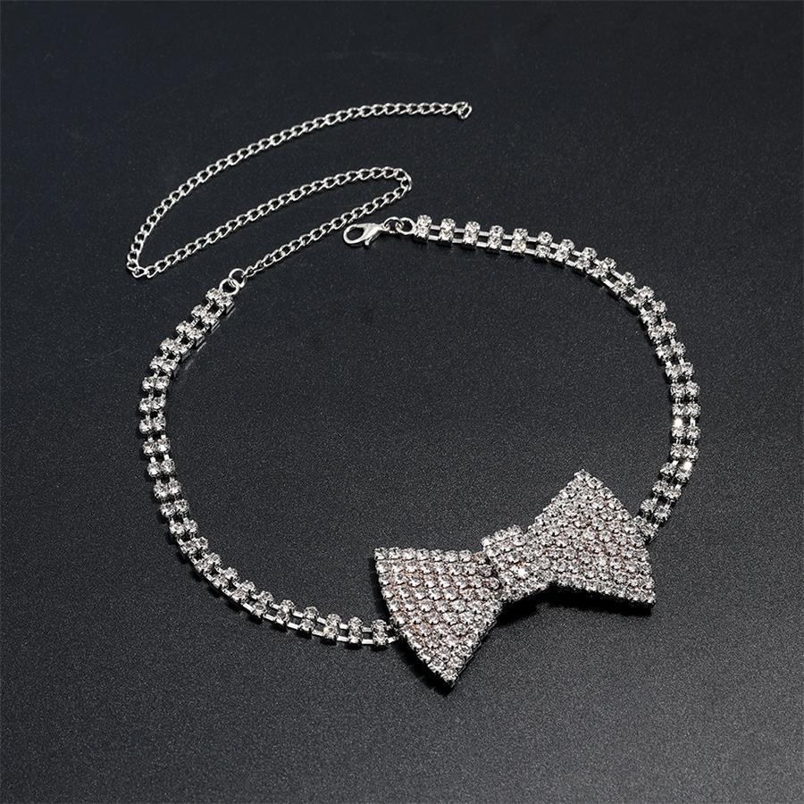 Imitation Diamond Necklace Niche Temperament Versatile Necklace Design Sense Bow Claw Chain Neck Chain Pendant Crystal