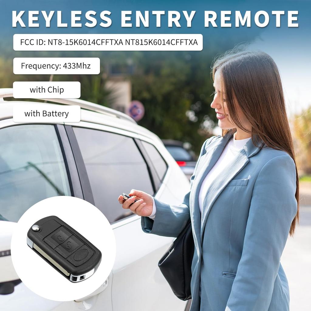 Keyless Entry Remote for Land Rover Range Rover 2006-2010 433Mhz NT8-15K6014CFFTXA NT815K6014CFFTXA 3 Button Reusable | Control Replacement Car Key