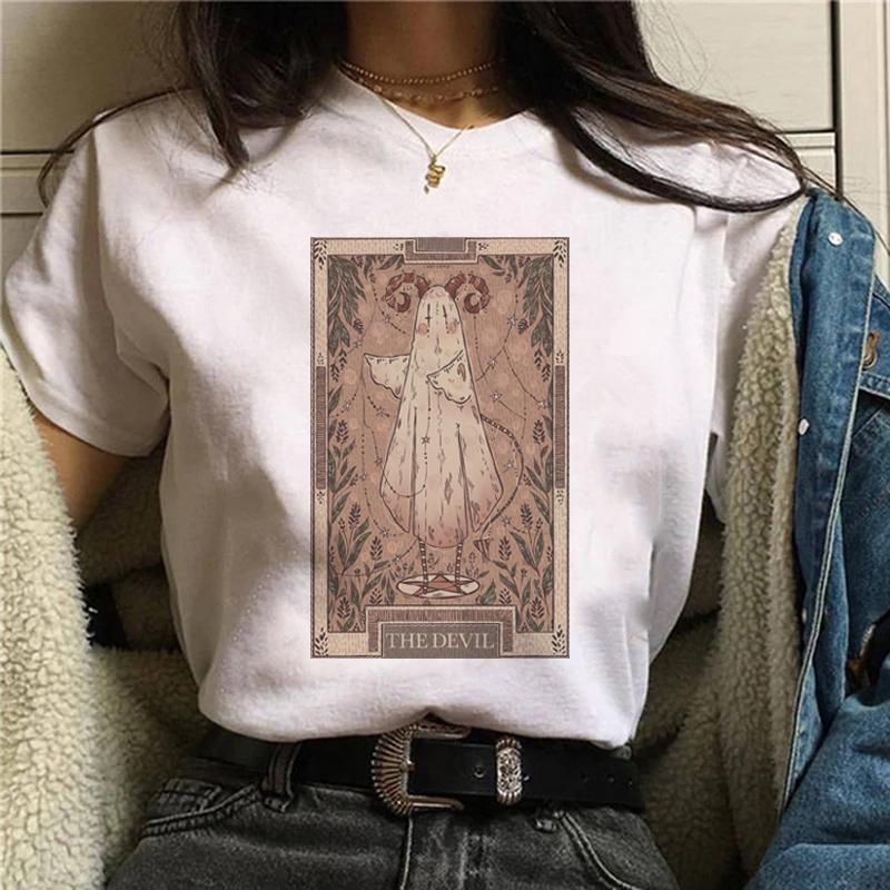 Magic In All Tarot Print T-Shirt Kawaii Magic Cat Printed Tshirt Astronomy Tee Shirt Top Aesthetic Women Hippie Bohemian Tshirt