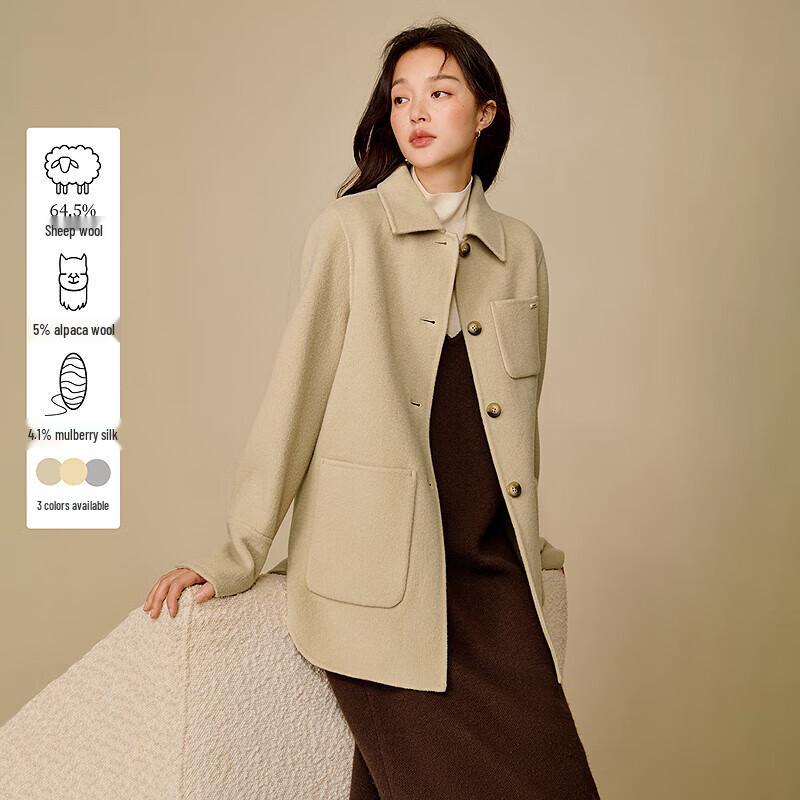 INMAN Women's Alpaca Wool Silk Double-Faced Shirt Coat