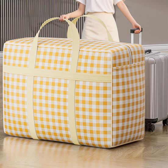 Quilt Storage Bag with Sturdy Zipper Reinforced Handles Plaid Print Large Capacity Non-woven Fabric Quilt Storage Organizer