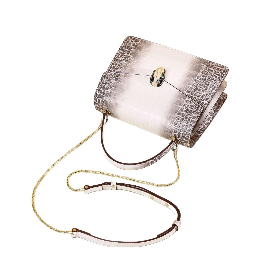 Crocodile Belly Pattern Women's Single-shoulder Crossbody Bag, Fashionable Women's Bag, Snake-head Women's Bag, White Leather Bag