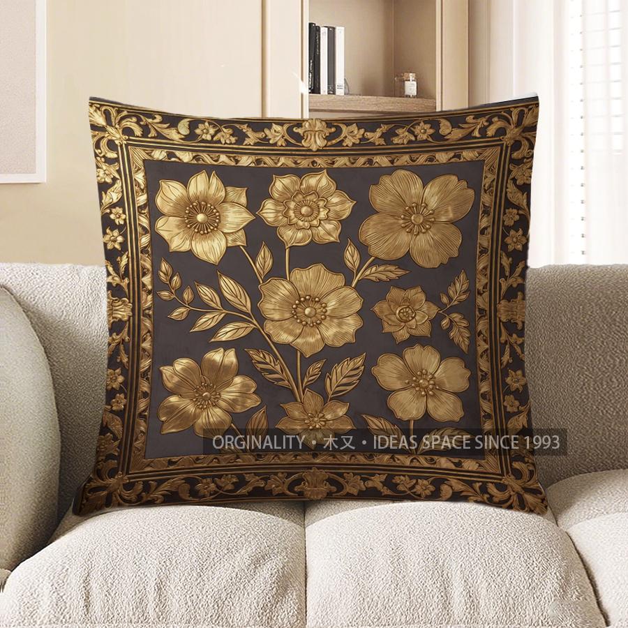 

2D Gilded Floral Pattern Throw Pillow Covers Pattern Cushion Cover Suitable For Sofa Bedroom Car Pillow Cover 40x40cm