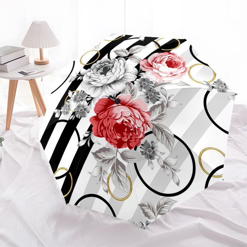 

1pc Floral Stripes and Circles Pattern Umbrella with Plastic Handle,Compact & Stylish,Suitable for All Seasons ptys26076