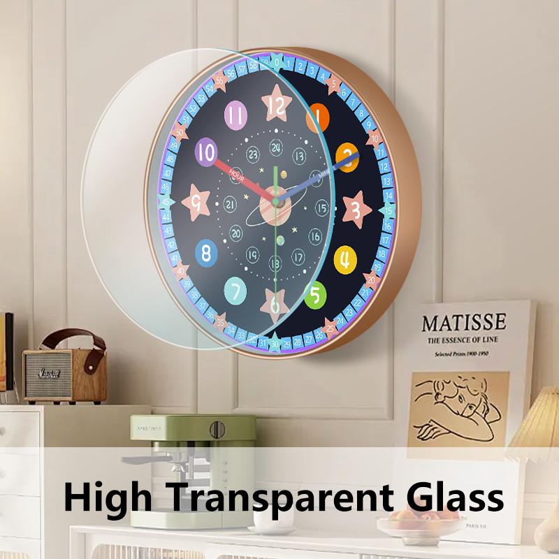Time Teaching Wall Clock, 14 Inch Early Education Silent Clock with Large Colorful Numbers, Learning Clock for Kids Bedroom