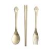 Inspoon Smile Children's Spoon Set of 3, Gold, 1 Spoon + 1 Fork + 1 Chopsticks