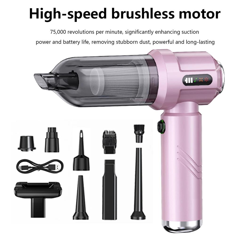 Rosa Tragbarer Auto-Staubsauger Hohe Leistung Für Heim- und Autogebrauch mit LCD-Display Handstaubsauger Doppelfunktion Aufpumpen Staubentfernungswerkzeug