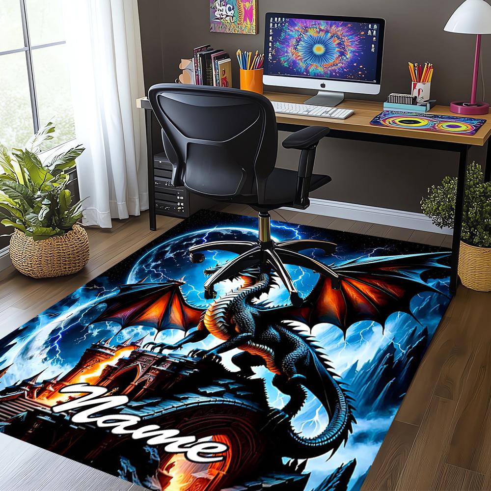 Custom Name Dragon Printed Carpet,Rug for Office Chair Living Room Bedroom Kitchen Room Decor Gifts.