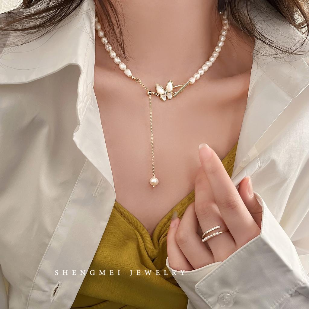Sweet Butterfly Design Natural Freshwater Pearl 14K Gold Filled Ladies Chains Necklace Wholesale  For Women Gifts