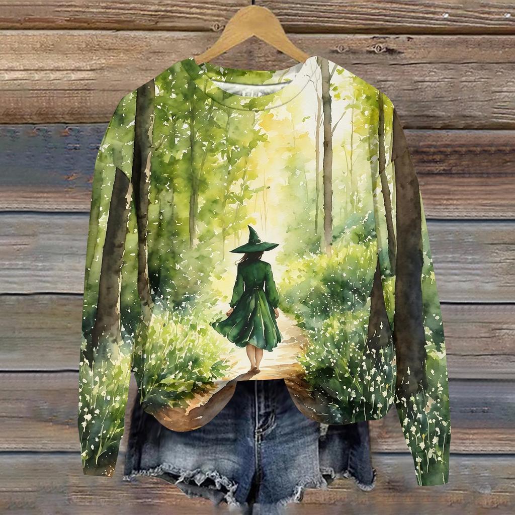 Women's Halloween Print Long Sleeve Neck T-Shirt