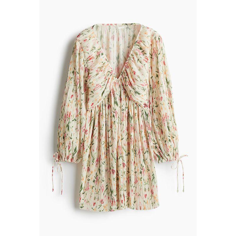 

Женская одежда HM Платье с цветочным принтом 2025 Осень Новое V-образный вырез Приталенное Французский стиль Длинный рукав Платье с растительным принтом 1265348 White/Florals 155/80