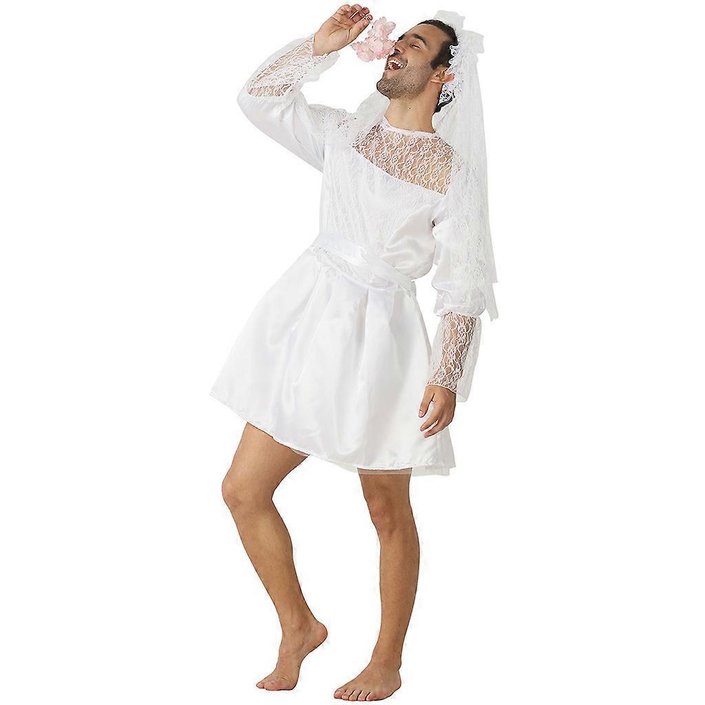 Funny Male White Bride Costume Fancy Dress