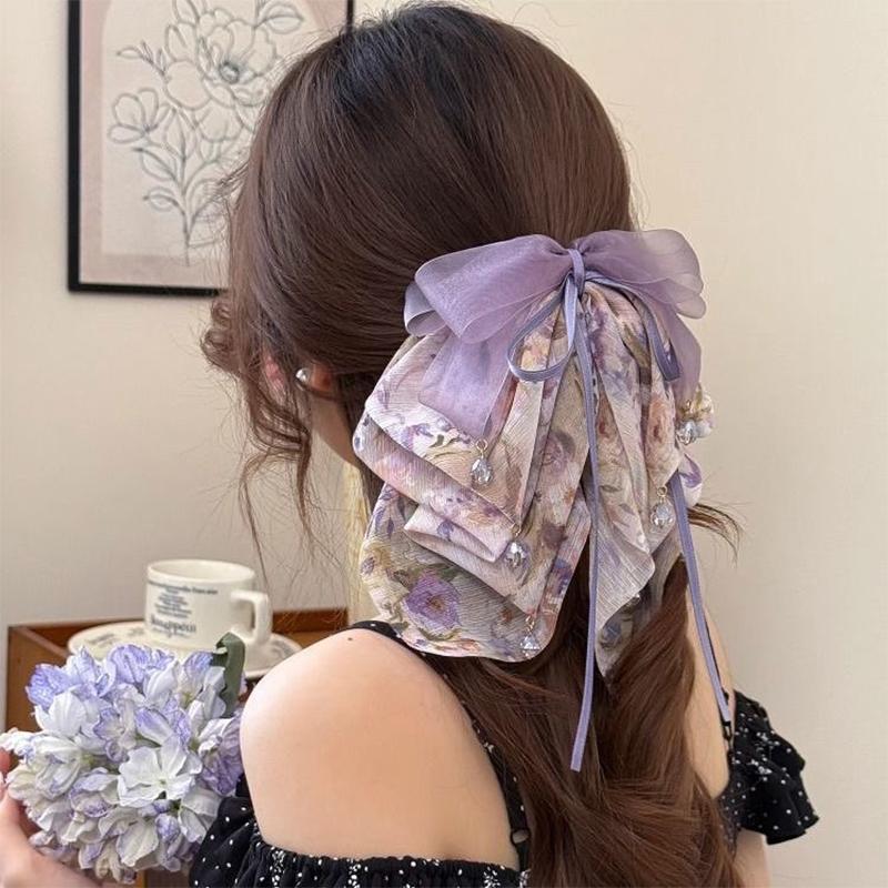 Süße florale Schleife Perle Pferdeschwanz-Klammer Damen Französische elegante Haarspangen Haarklammer