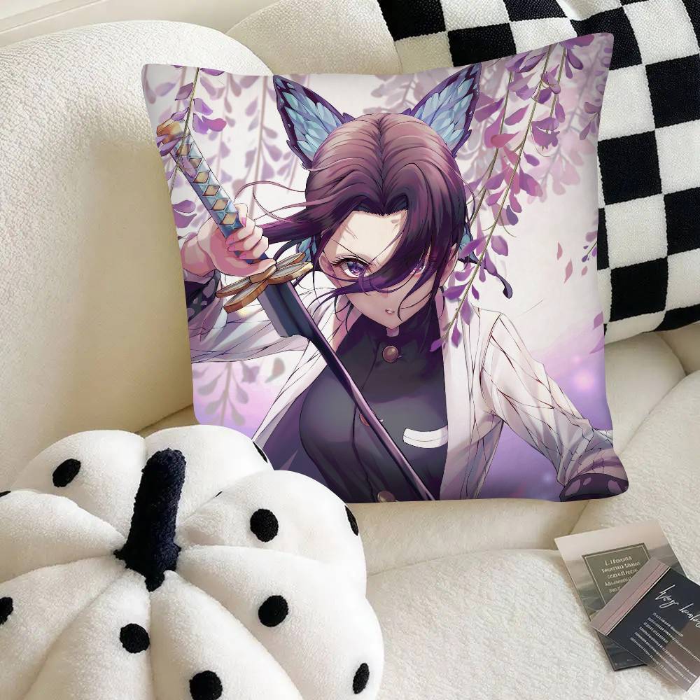Anime Demon Slayer Shinobu Kocho Pillow Case Fashion Square Pillowcase Bedroom Sofa Room Ins Decoration Leisure