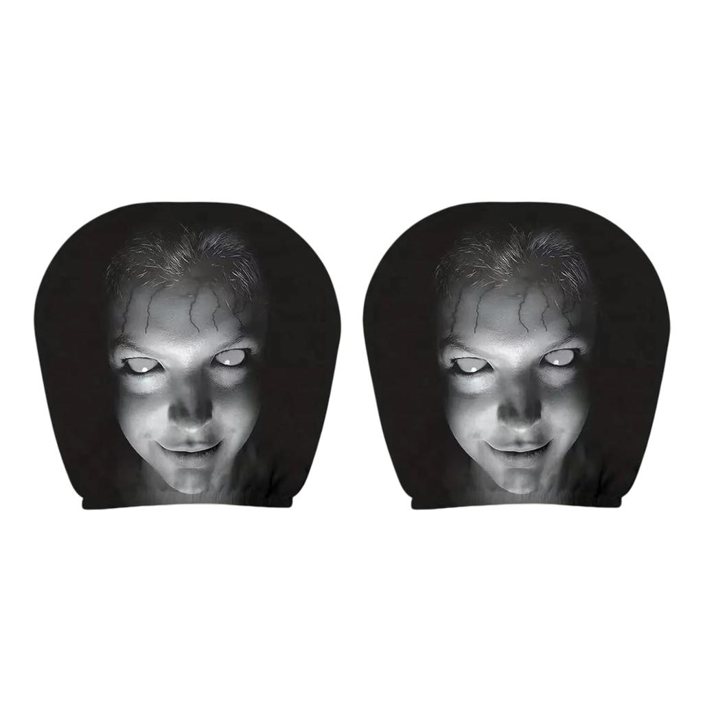 2Pcs Universal Car Headrest Covers Halloween Horror Face Printing Design Breathable Elastic Car Seat Headrest Cover Dustproof