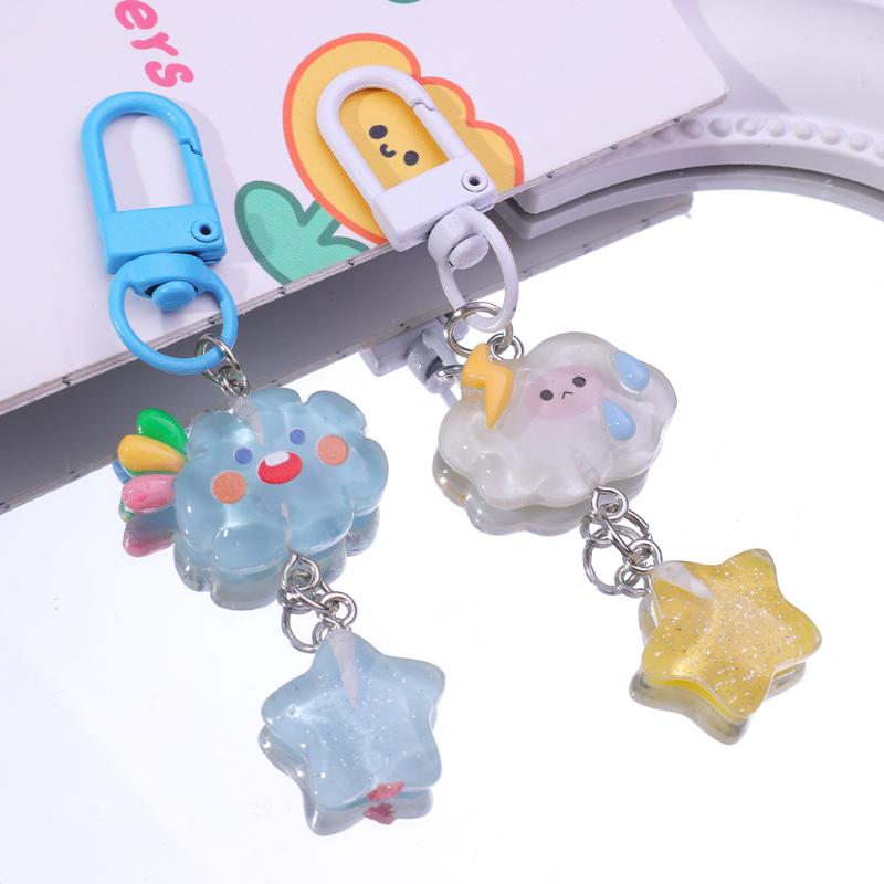 Cartoon Cloud Lightning Moon Star Pentagram Key Chain for Women Cute Fun Aesthetic Key Ring Fashion Pendant Accessories Gift