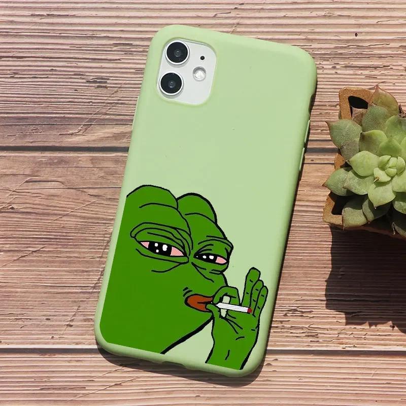 Funny Cartoon Frog Pepe Phone Case For iPhone 16 15 14 13 12 11 Pro Max Mini X XS XR SE 7 Plus Shockproof Protective Cover Shell