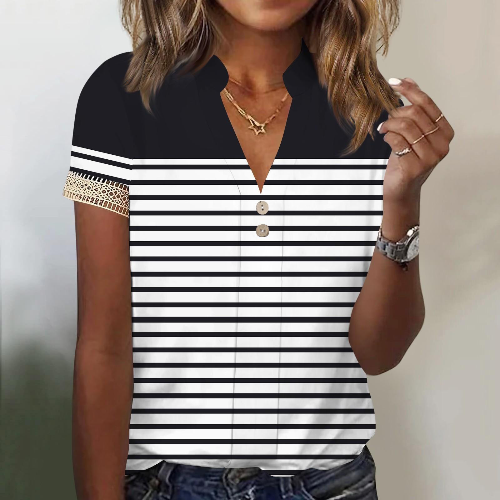 

Женский топ, свободная повседневная футболка с v-образным вырезом и кружевными рукавами, топ с короткими рукавами и принтом L