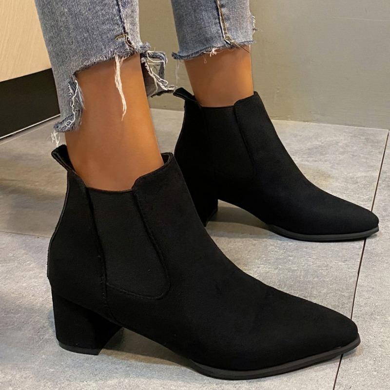 European and American Women's Boots 2024 Autumn New Frosted Leather Single Boot Pointed Middle Heel Temperament Women's Shoes