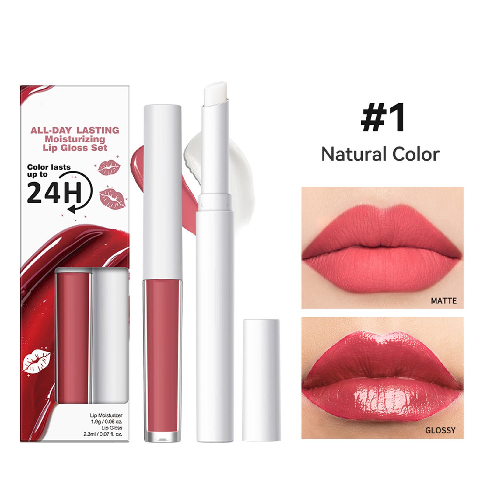 

2Pcs/Set Long-Wear Velvet Matte Lip Gloss + Moisturizing Lip Balm for Casual, Office & Evening Use One Size
