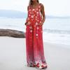 Women's Christmas Print Solid Wide Leg Strapless Tank Pocket Casual Onesie