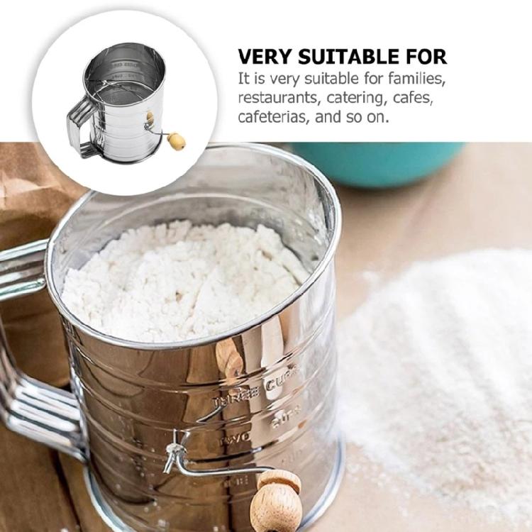 Commercial Grade Flour Sifter with Double Rings 3 Cup Ergonomic Hand Crank Large Capacity Flour Strainer