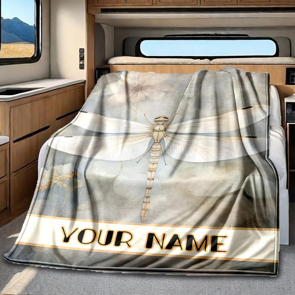 Elegant Dragonfly And Floral Artwork Design Rv Blanketcustomizable With Your Namecomfortable And Stylish Perfect For Rv Travel Beds Chairs Offices