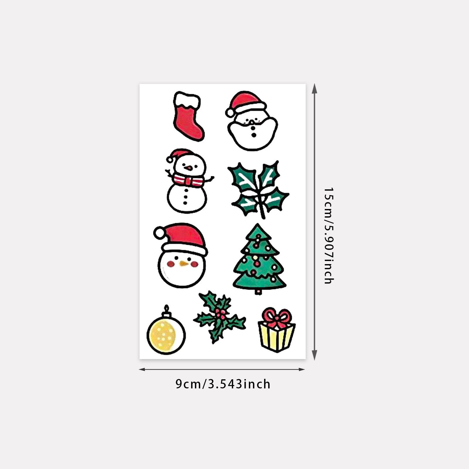 Cute Christmas Tattoo Stickers Cartoon Christmas Snowman, Socks Gift Tattoo Stickers 9*15
