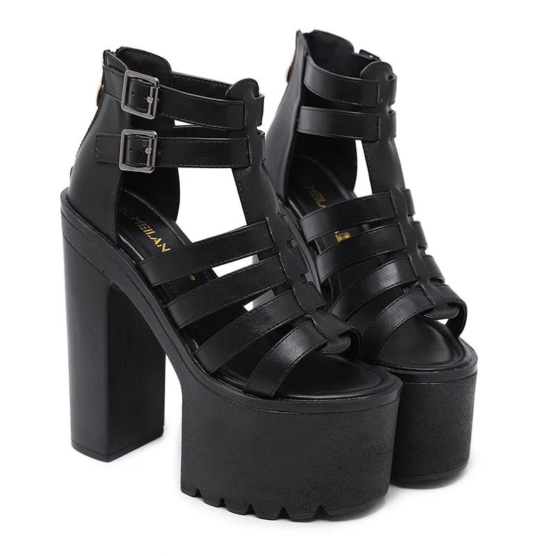 Fashion 14CM Women Sandals High Heels Summer Fashion Ankle Buckle Strap Female Gladiator Sandals Platform Shoes Block Heels