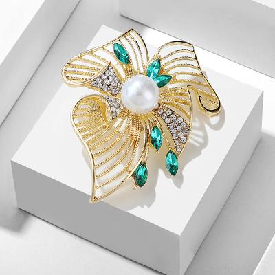 Fashion Niche Light Luxury Retro Heavy Duty Emerald Pearl Corsage Temperament Clothes Accessories Pins Accessories Long-Lasting Color Exquisite Brooch