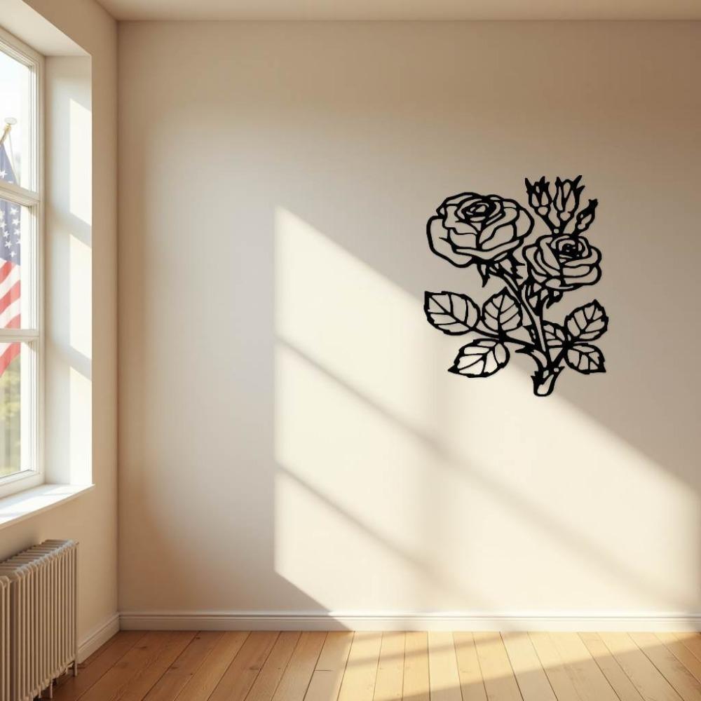Wrought Iron Metal Wall Art, Elegant Floral Decor for Home Garden Indoor Outdoor, Black Rose Hanging Ornament, Housewarming Gift