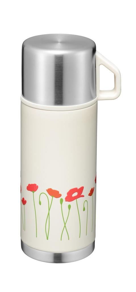 Wahei Phrases Water Bottle with Cup 350ml Poppy Vacuum Insulated Bottle Thermos Retle Thermal/Cold RH-1712
