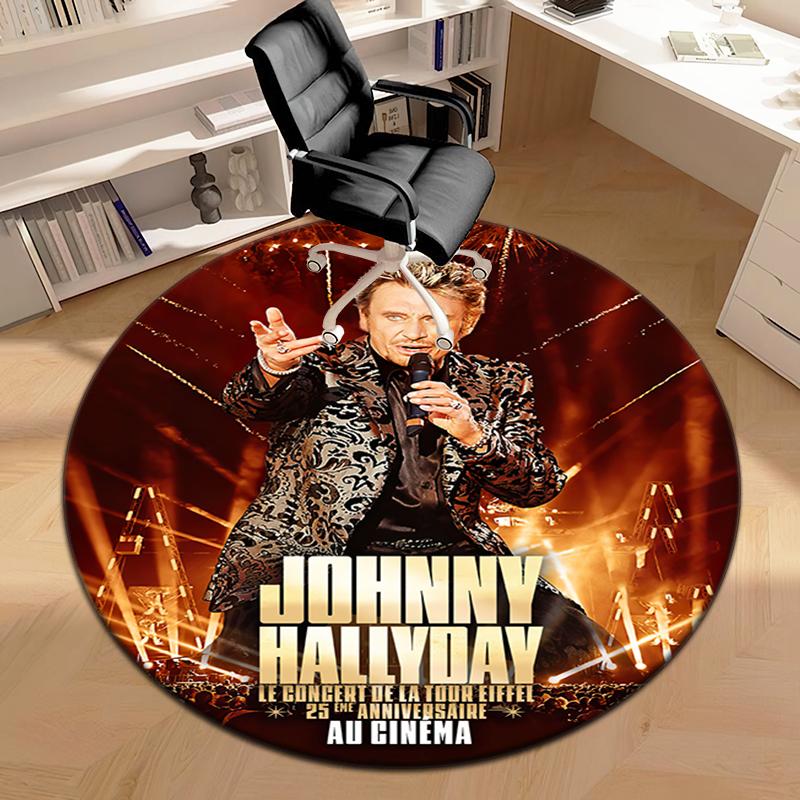 1pc Legendary idol Johnny Hallyday Round carpet Painted Printed circular carpet, home door mat, outdoor travel protection carpet