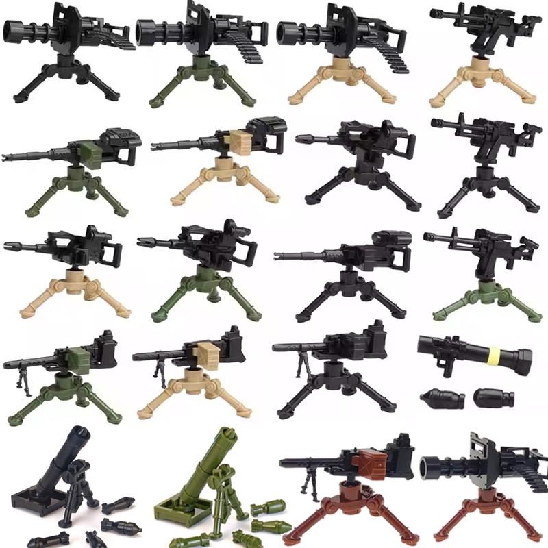 Army WWII Soldier Figure Armaments Brick Playset Gatling M2 Heavy Machine Aviation Gun NSV Bullet Chain Mortar ZB53 Toys Playsetss T12