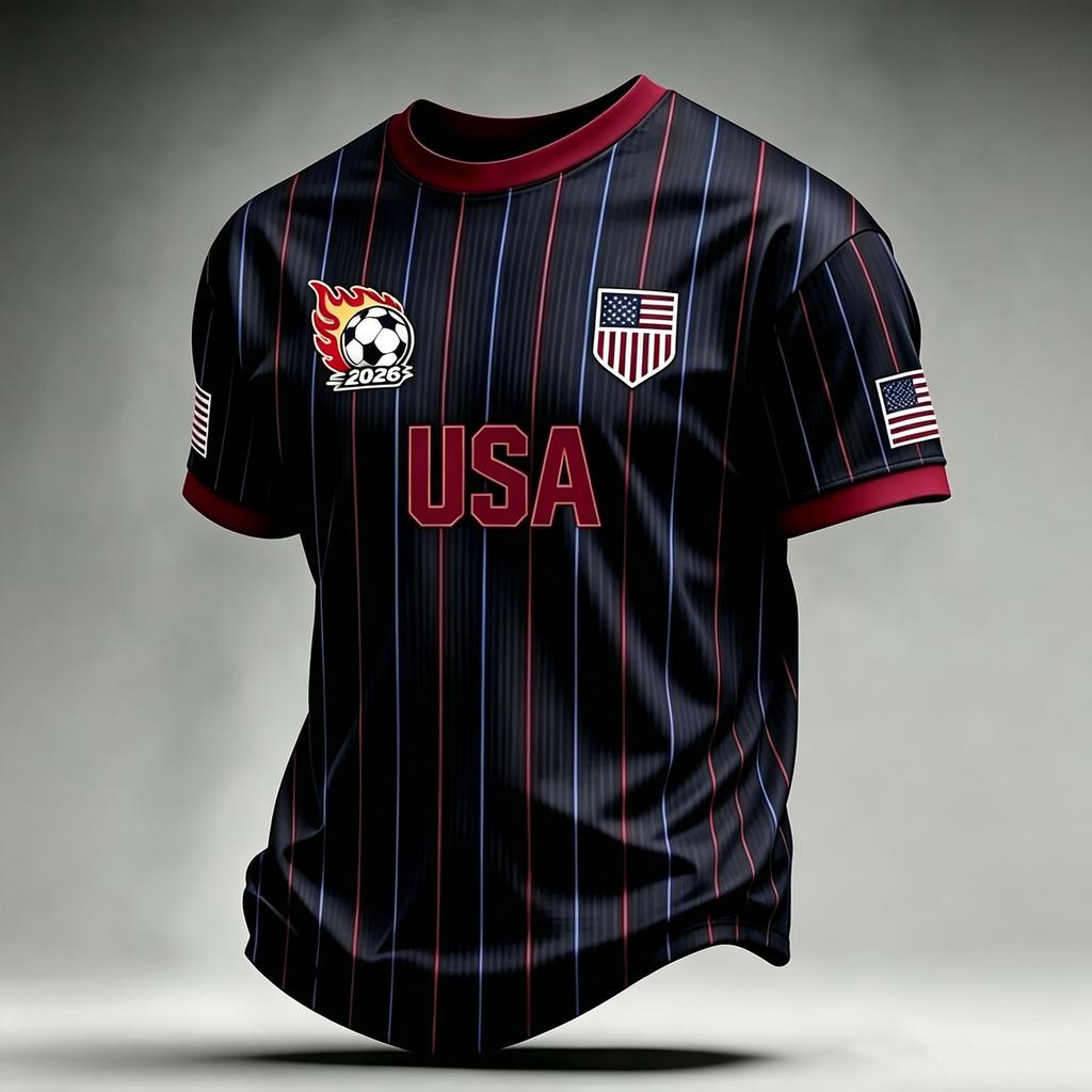 Men's Casual Printed Crew Neck Lightweight Breathable Short Sleeve T-Shirt USA Flag Design Soccer Patch 2026 Number Graphic