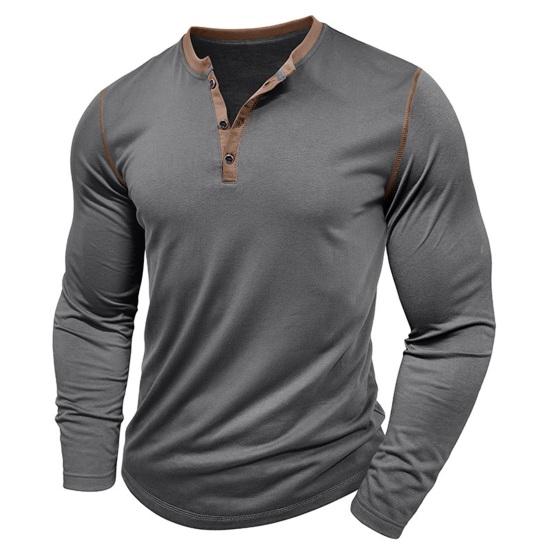 Fall Spring Men Shirt Buttoned Stand Collar Color Matching Pullover Slim Fit Mid Length Casual Daily