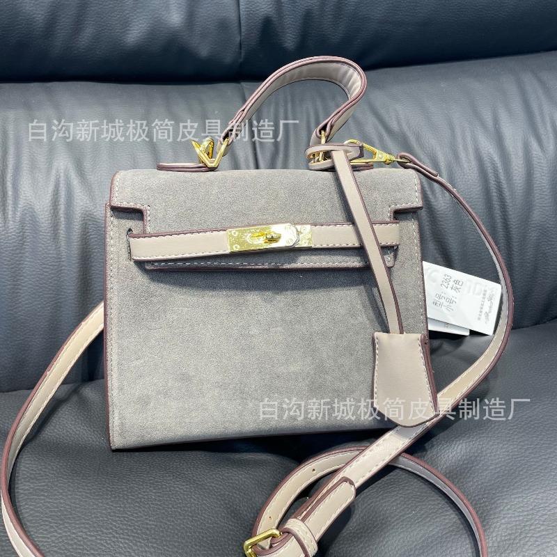 Vintage Matte Portable Suede Kelly Bag Velvet Platinum Bag Autumn and Winter New Fashion Shoulder Ellyag