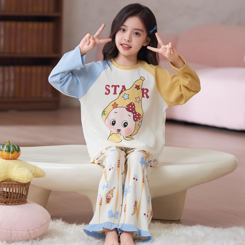 100% Cotton Girls Long Sleeve Pajama Set Cartoon Print Comfortable Home Wear Kids Ages 8