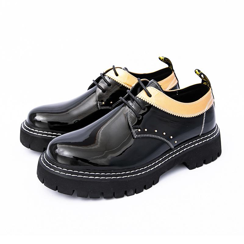 22 new thick-soled big-headed leather shoes patent leather glossy casual thick-heeled hairstylist trendy shoes 38 5390₽