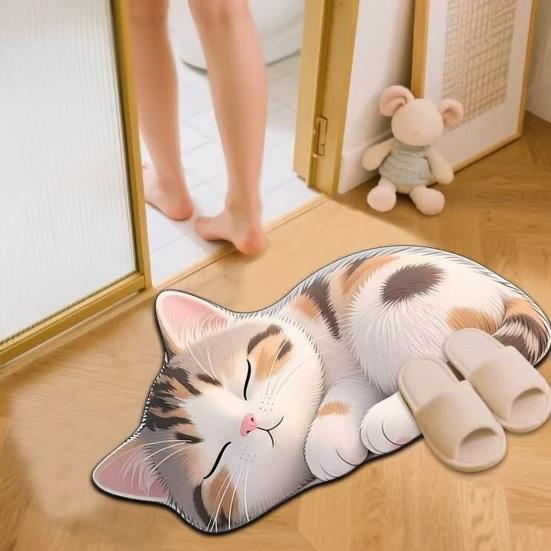 Floor Mat 3D Cartoon Cat Pattern Rug Non-Slip Backing Easy Maintenance Living Room Rug Multipurpose Home Decor
